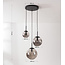 Modern Marui pendant lamp in black with three smoked glass globes