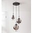 Modern pendant light Marui black with three smoked glass globes
