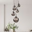 pendant light Marui with five smoked glass globes and black detailing
