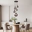 pendant light Marui with five smoked glass globes and black detailing