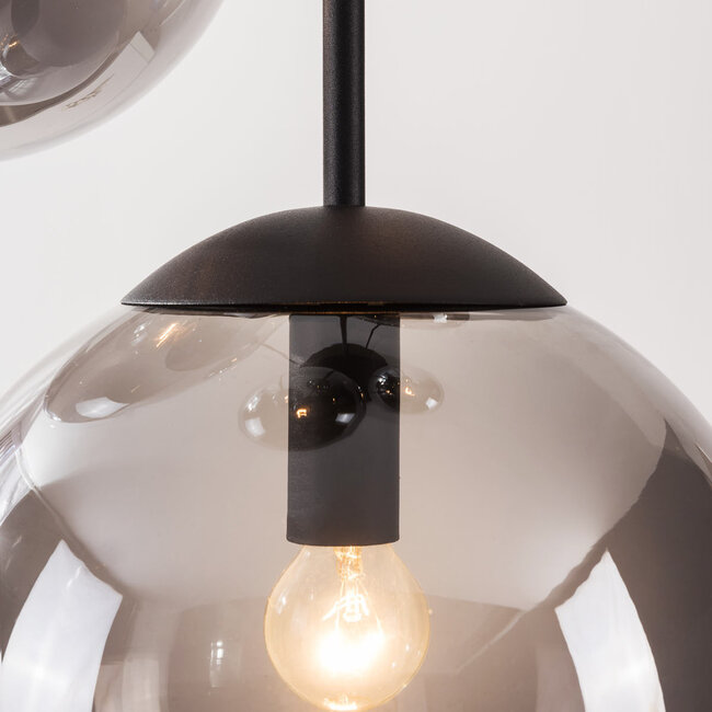 5-light Black Marui pendant lamp with smoked glass globes