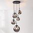 5-light Black Marui pendant lamp with smoked glass globes