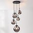 pendant light Marui with five smoked glass globes and black detailing