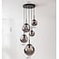 pendant light Marui with five smoked glass globes and black detailing