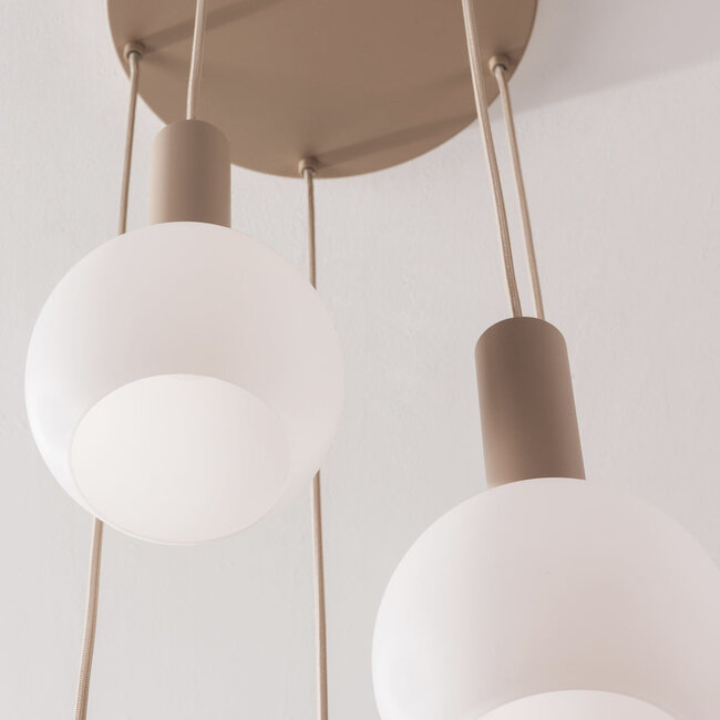 Pendant light Imme 5-light in beige with opal white shades