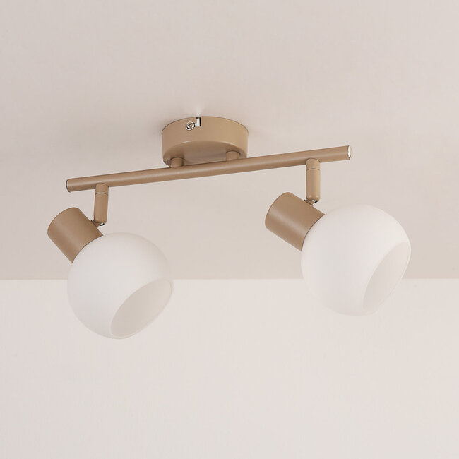 Phiene swivel ceiling lamp with two opal white glass shades - beige