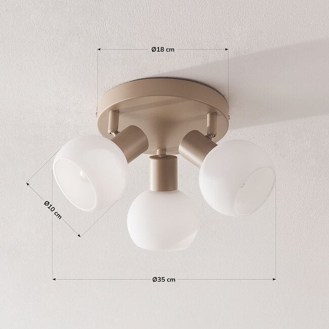 3-light adjustable ceiling light Peri with opal white glass - beige