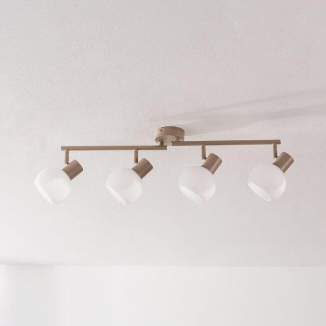 Modern ceiling light Pela in opal white glass with four adjustable spotlights - beige