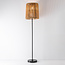Solar floor lamp Elyra with rattan-look shade - black with natural brown