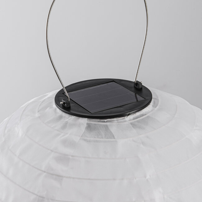 Solar lantern Kalor – solar pendant light made of white nylon Ø30 cm