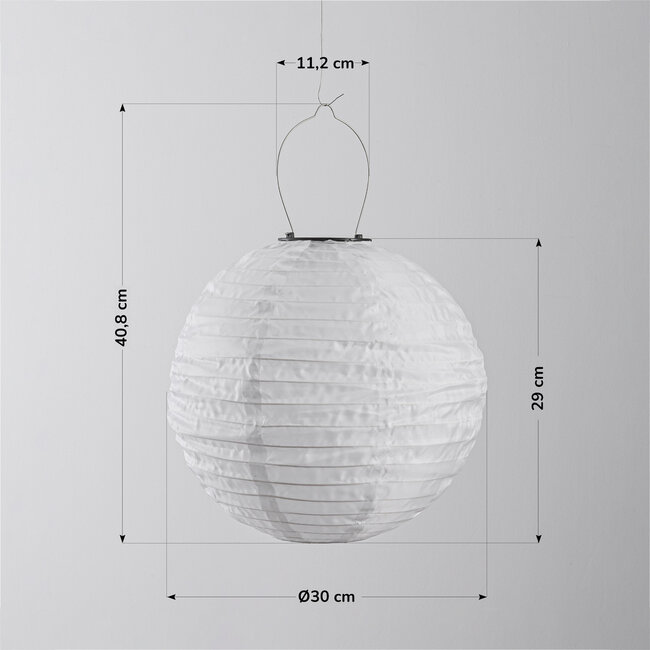 Solar lantern Kalor – solar pendant light made of white nylon Ø30 cm