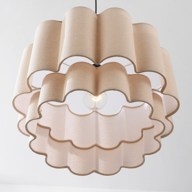Japandi pendant light Hona with 2-layer wavy linen shade - beige