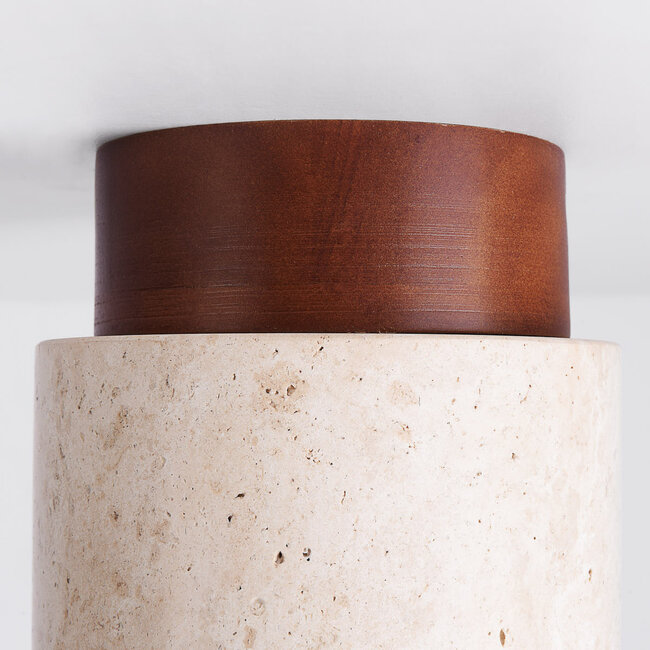 Khada travertine (natural stone) and wood ceiling light