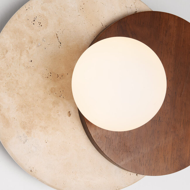 Modern Yacif wall lamp made of travertine (natural stone) and wood