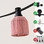Pink Festoon lighting cable cover with rattan look