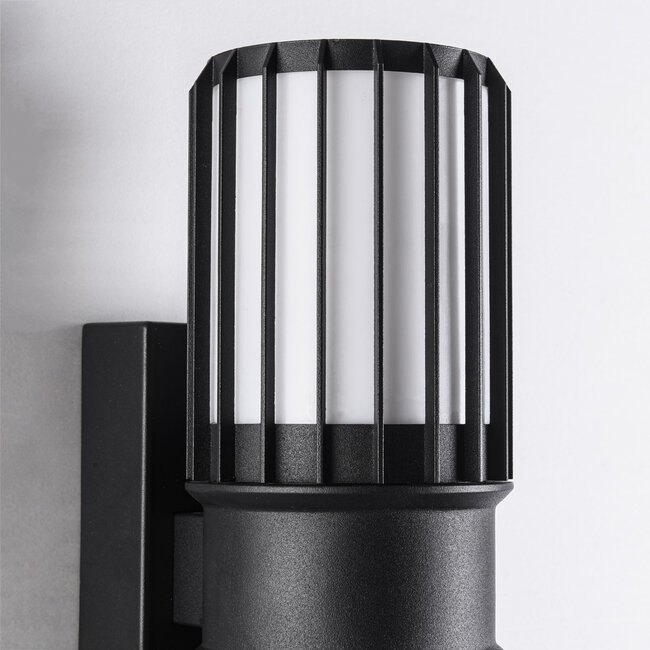 Black 2-light wall light Tazio with glass shade and vertical bars