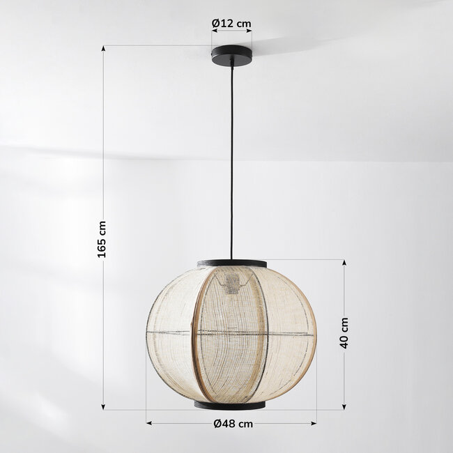 pendant light Chairo - natural linen and black wood