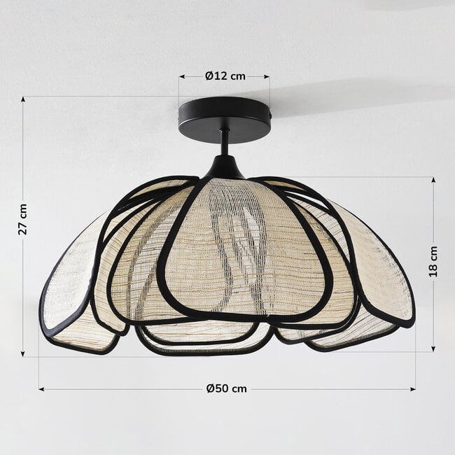 ceiling light Yama in linen - natural and black