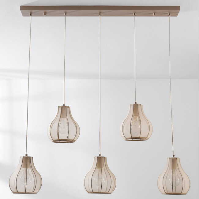 Japandi Senji pendant lamp – 5-light sand taupe with linen shades