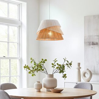 Toku pendant lamp with layers of woven paper in natural shades