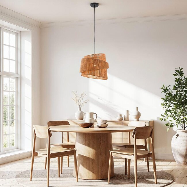 Arumo pendant lamp made of naturally woven paper in a spiral shape