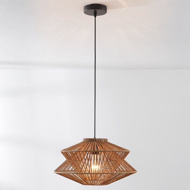 Boho pendant light Takea in braided rope - brown