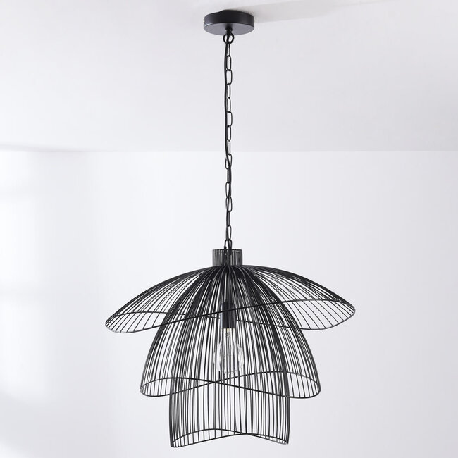 Designer pendant lamp Oria in black with metal layers