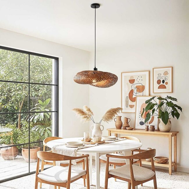 Bamboo pendant light Texta with hand-woven shade Ø50 cm