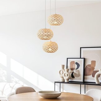 3-light rattan pendant light Canaba - natural