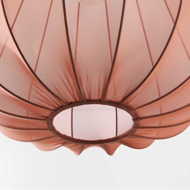Japandi Brunel pendant light with terra pink fabric shade