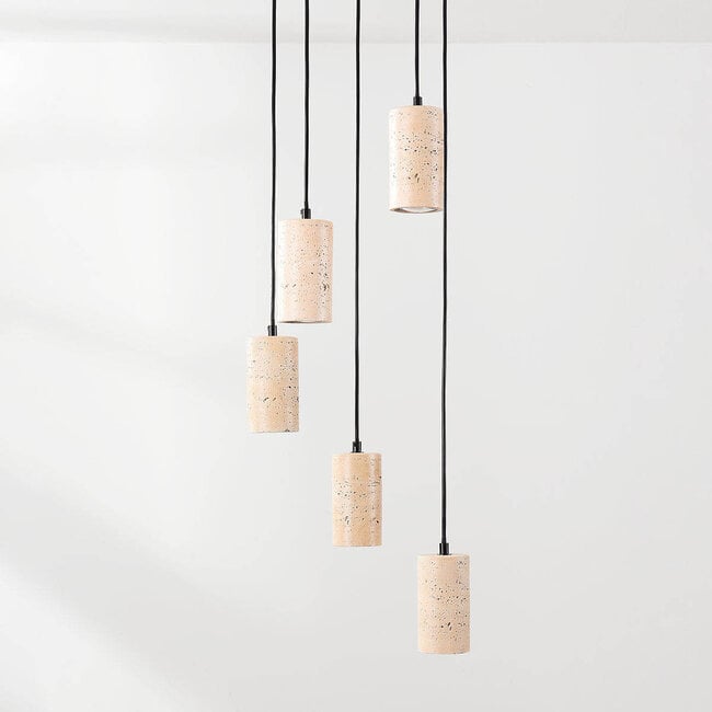pendant light Velin with five spotlights in a warm travertine look