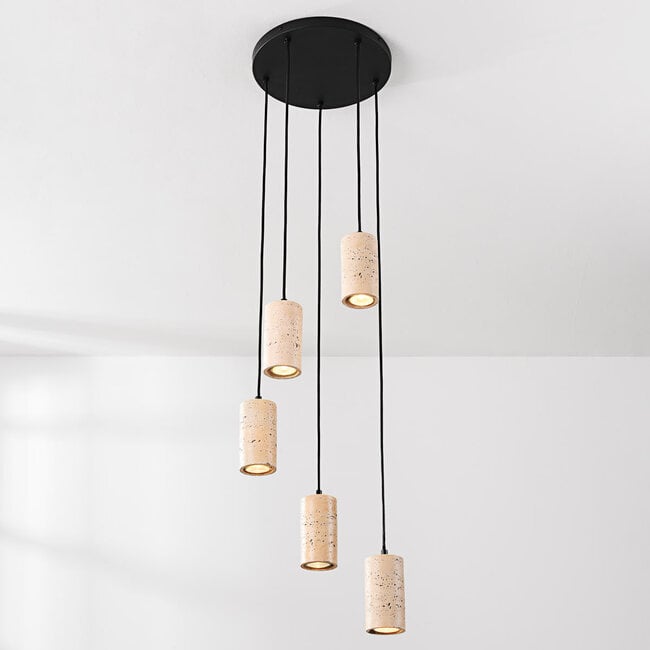 pendant light Velin with five spotlights in a warm travertine look