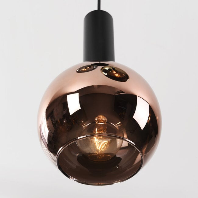 3-light pendant light Imme - smoked grey-blue, green and copper glass