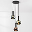 Imme pendant lamp designer lighting with grey-blue Smoked, green and copper glass – 3-light