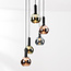 5-light designer pendant lamp Imme with grey-blue Smoked, green and copper glass