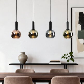 4-light pendant light Imke - smoked grey-blue, green and copper glass