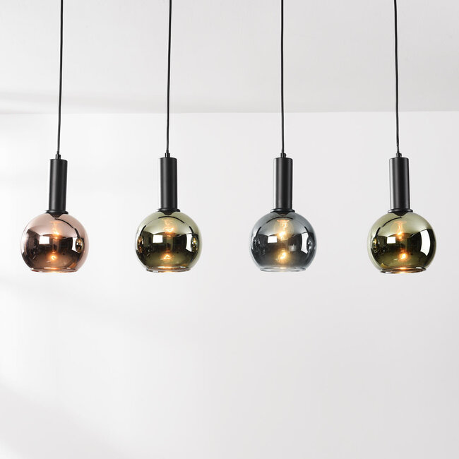 4-light pendant lamp Imke with grey-blue Smoked-, green and copper glass