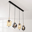 4-light pendant lamp Delia with smoked and light amber glass and gold accents