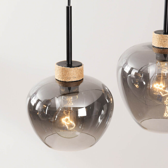 Modern Astra pendant lamp with smoked glass and rope accents - 4-light