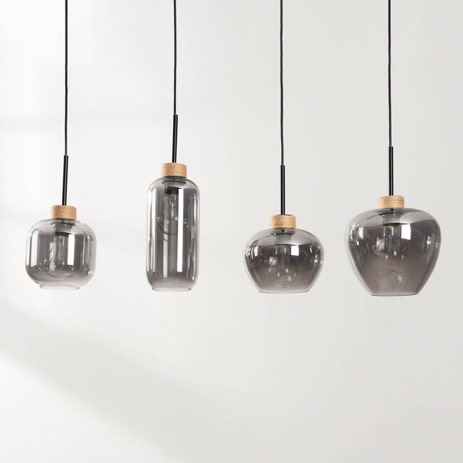 Modern Astra pendant lamp with smoked glass and rope accents - 4-light