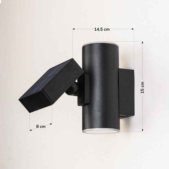 Solar wall light Atri – black with up and down light