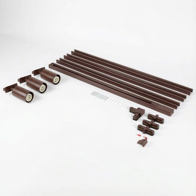 Modern 3-metre single-phase Track lighting system with Jill spotlights - brown