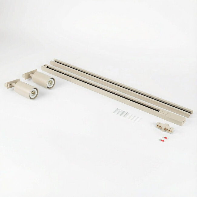 Modern 1.5 metre single-phase track lighting system with Jill spotlights - beige