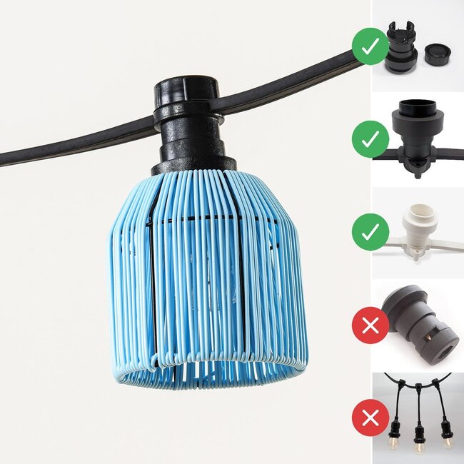 Festoon lighting cable shade in rattan look - light blue