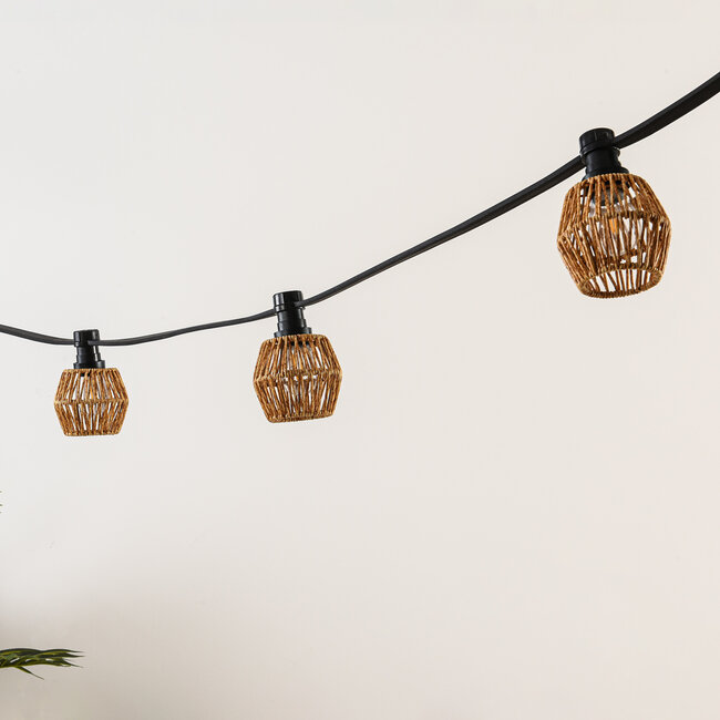 Festoon lighting cables in rattan look - mixed yellow-brown