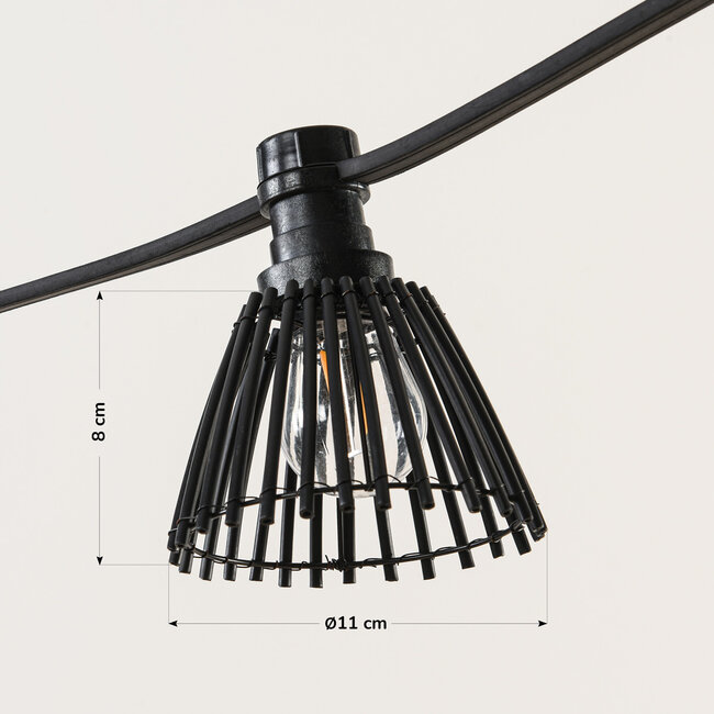 Festoon lighting cable shade in rattan look - Black