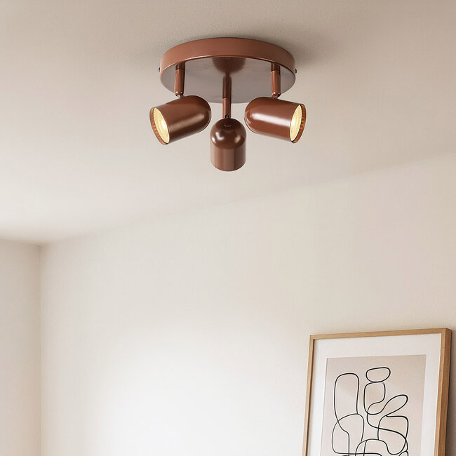 3-light brown ceiling lamp with adjustable spotlights - Caro