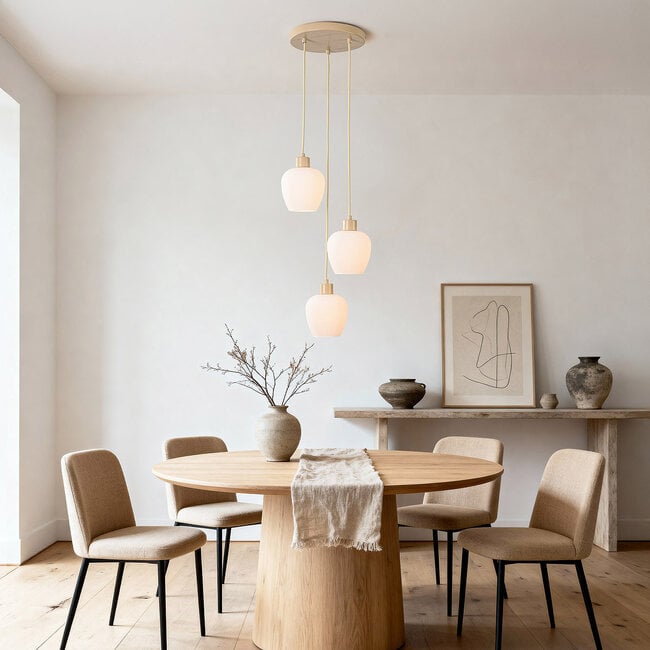 3-light pendant light Stockton - beige with opal white glass