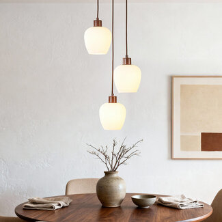 3-light pendant light Stockton - brown with opal white glass