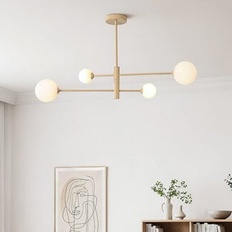 4-light ceiling light Stiri - beige with opal white glass